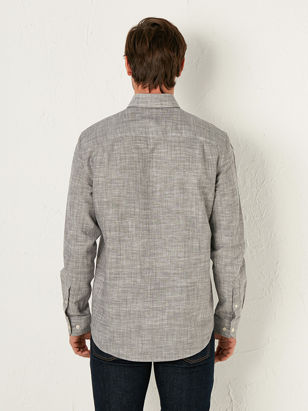 Regular Fit Long Sleeve Linen Blend Men's Shirt-3