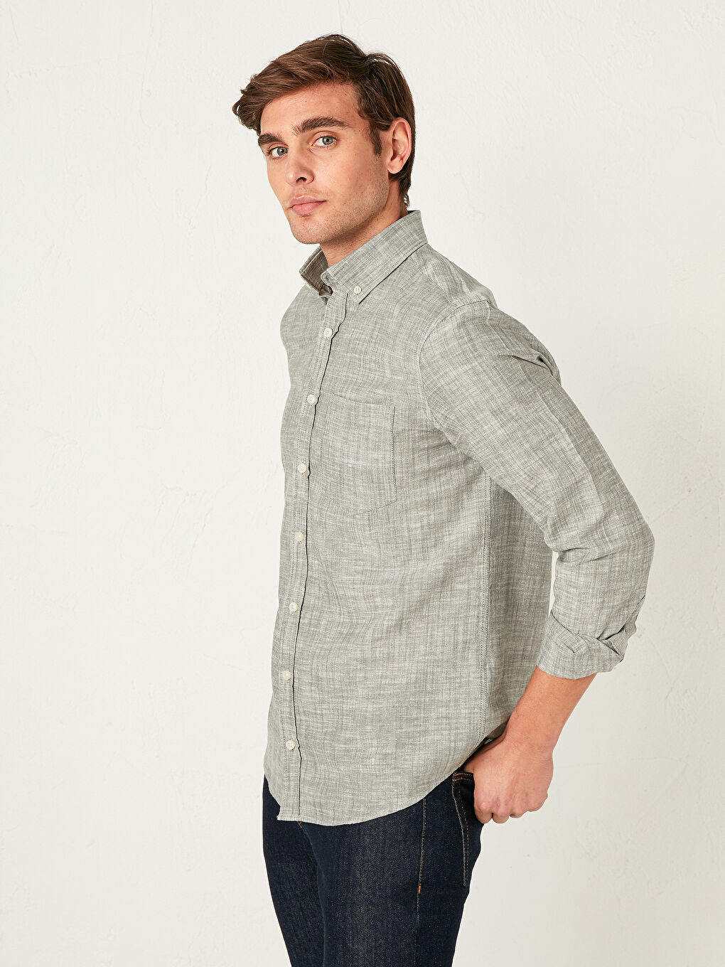 LC Waikiki Regular Fit Long Sleeve Linen Blend Men's Shirt -S11197Z8-CX2