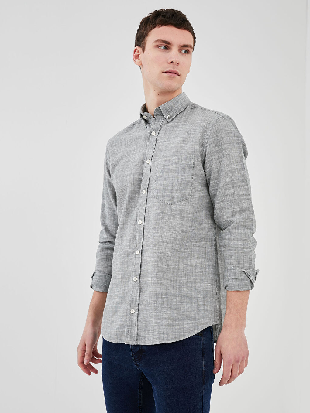 Chemise pour Hommes en Mélange de Lin à Manches Longues Coupe Régulière