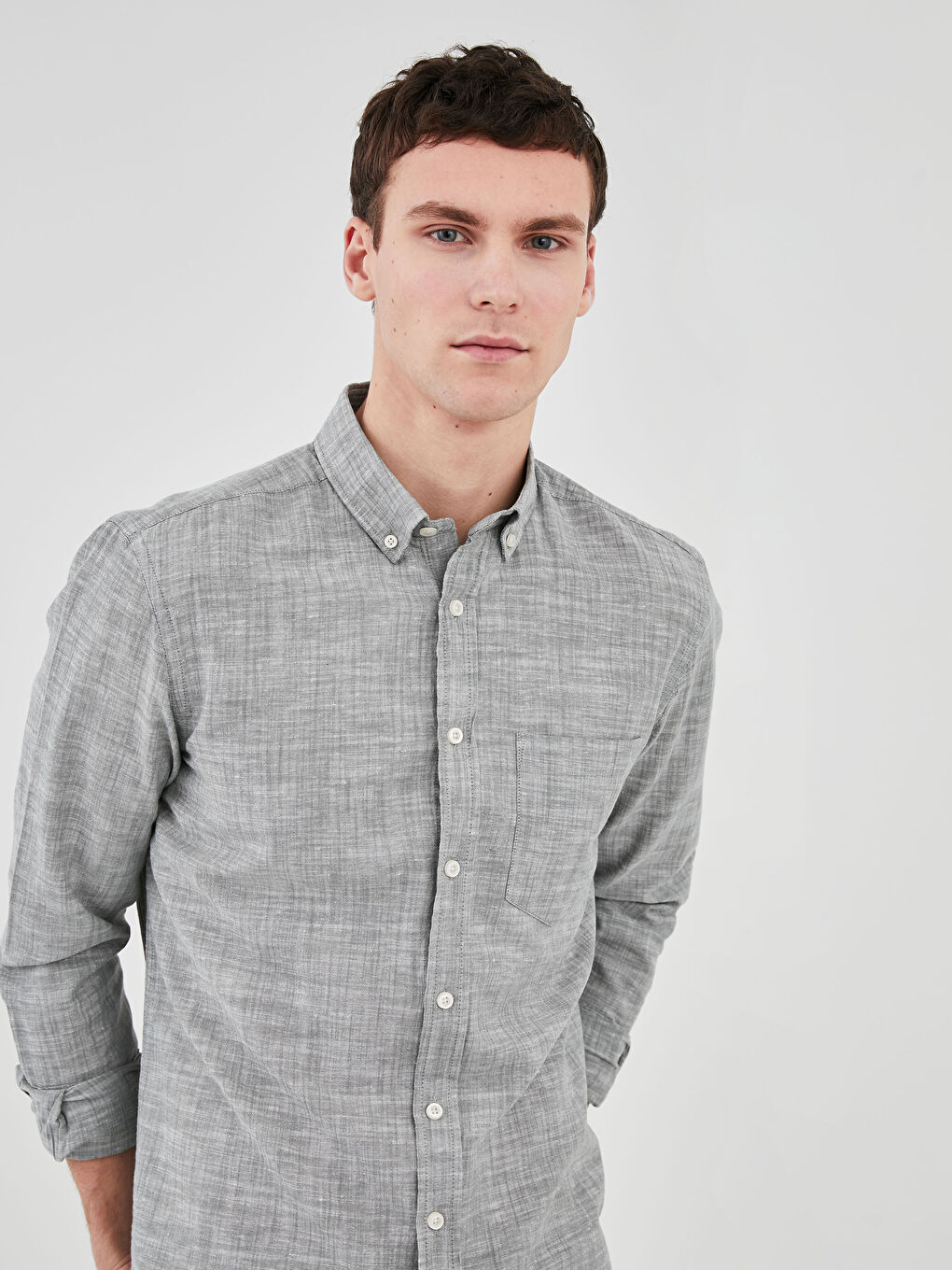 Chemise pour Hommes en Mélange de Lin à Manches Longues Coupe Régulière-1