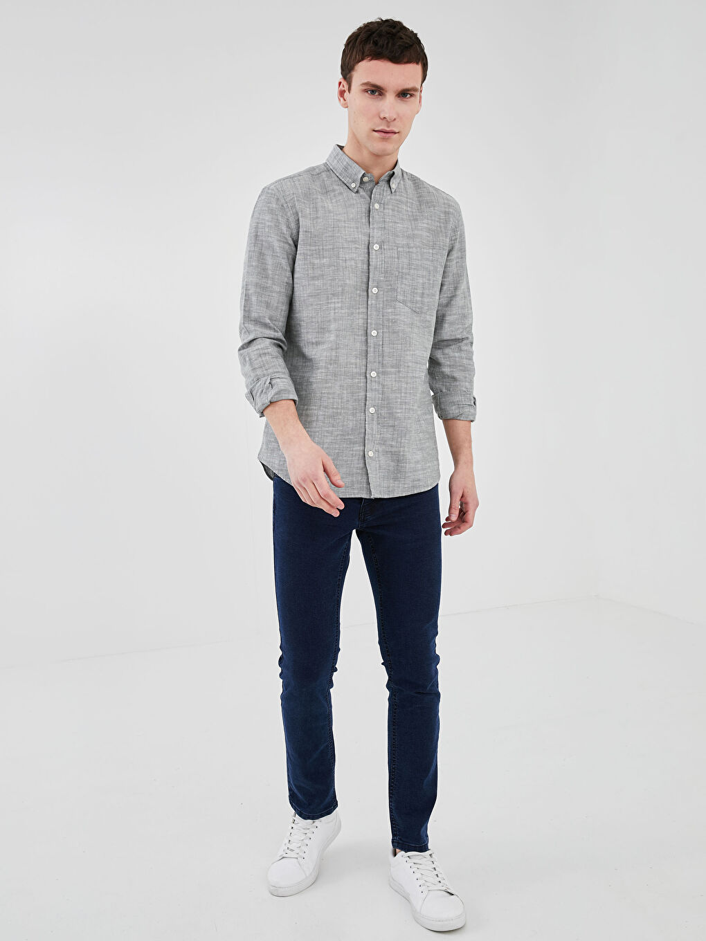 Chemise pour Hommes en Mélange de Lin à Manches Longues Coupe Régulière-2
