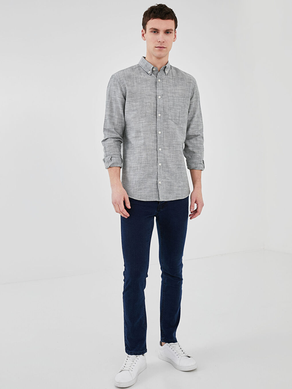 Chemise pour Hommes en Mélange de Lin à Manches Longues Coupe Régulière-3