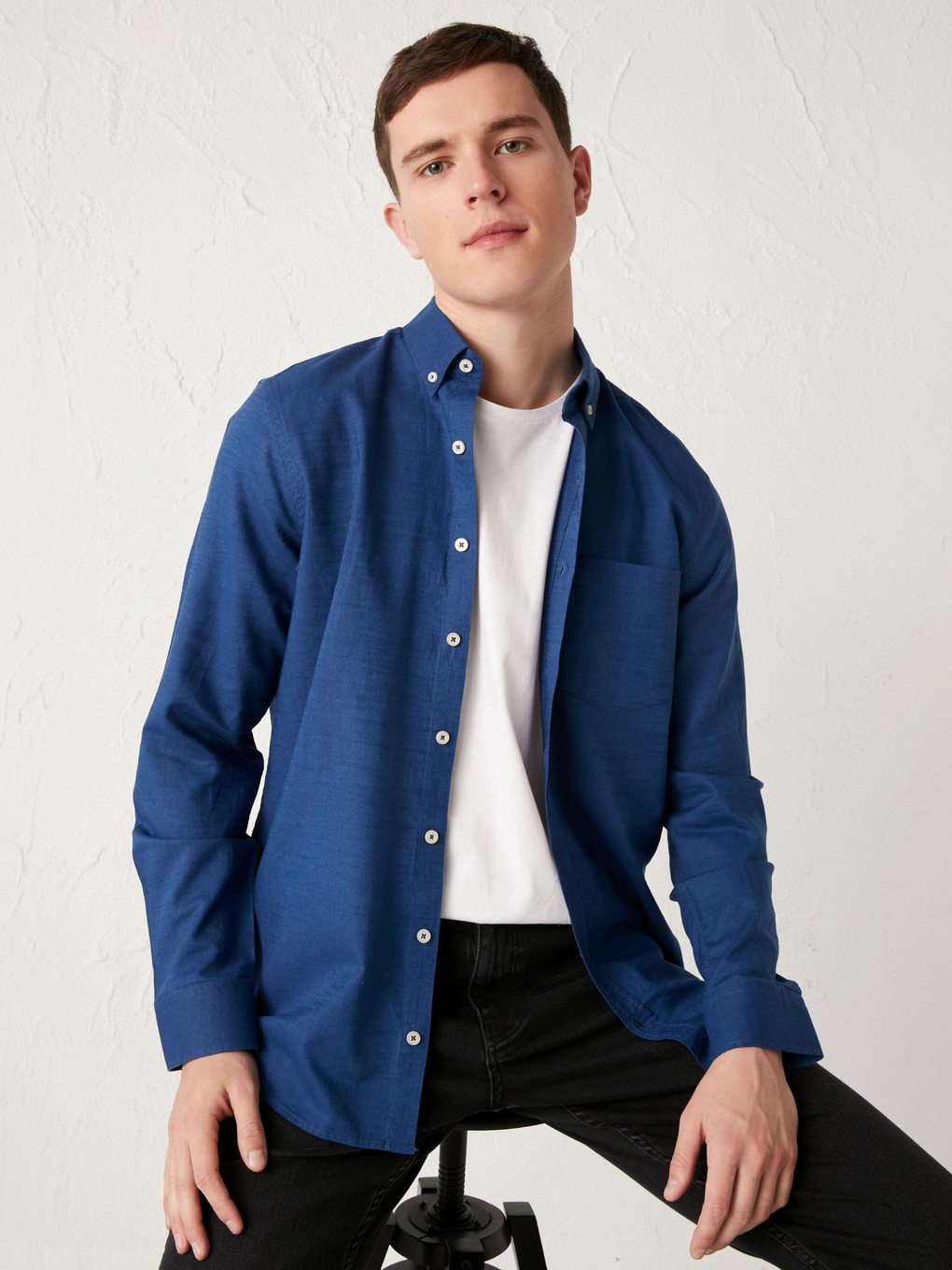 Regular Fit Long Sleeve Linen Blend Men's Shirt-5