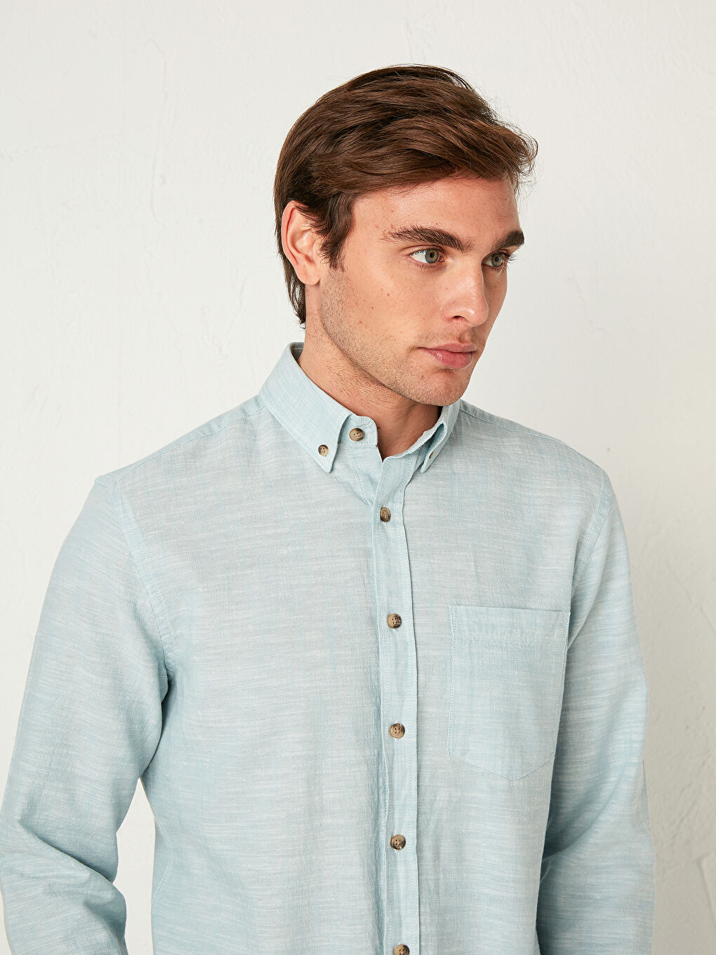 Chemise pour Hommes en Mélange de Lin à Manches Longues Coupe Régulière-1