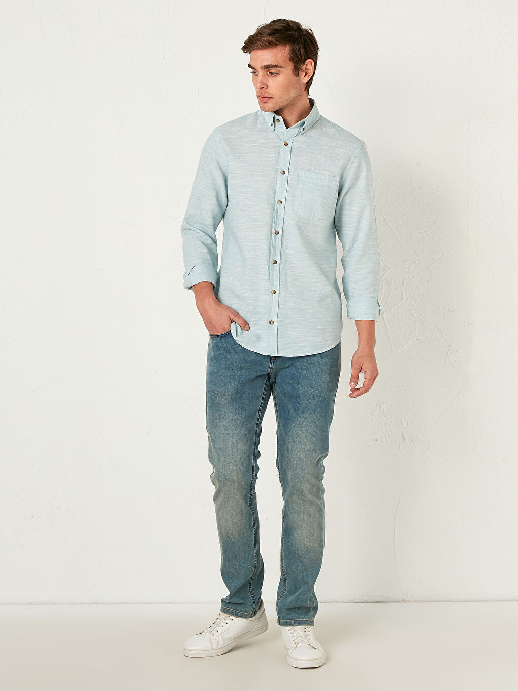 Chemise pour Hommes en Mélange de Lin à Manches Longues Coupe Régulière-2