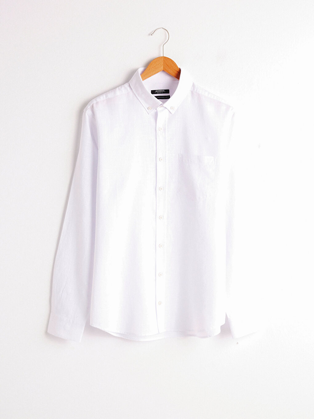 Beyaz Regular Fit Uzun Kollu Keten Karışımlı Erkek Gömlek-3