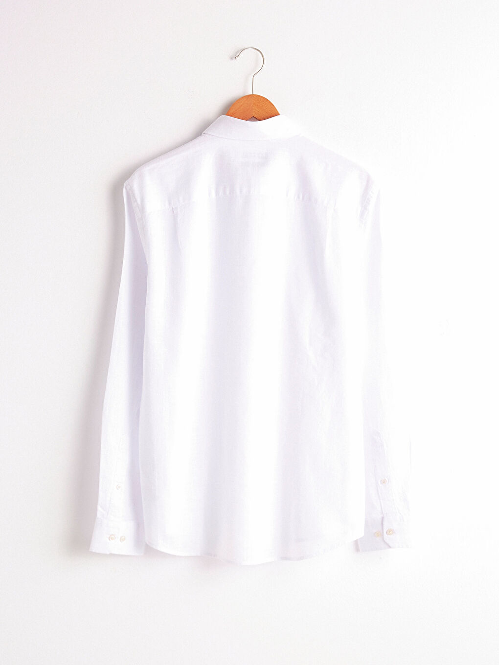 Beyaz Regular Fit Uzun Kollu Keten Karışımlı Erkek Gömlek-4