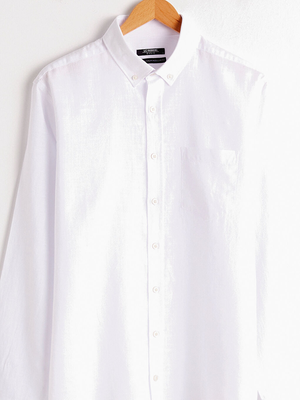 Beyaz Regular Fit Uzun Kollu Keten Karışımlı Erkek Gömlek-5