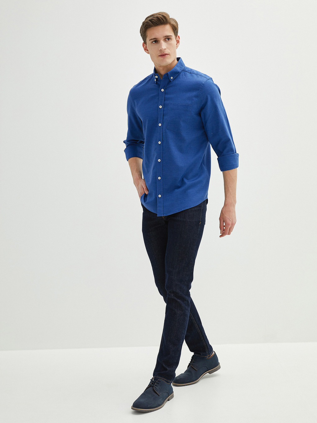 Regular Fit Long Sleeve Linen Blend Men's Shirt-3