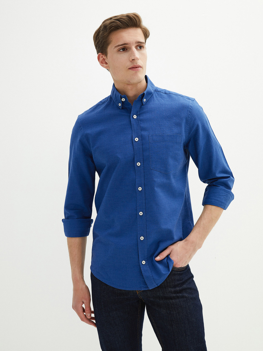 Regular Fit Long Sleeve Linen Blend Men's Shirt