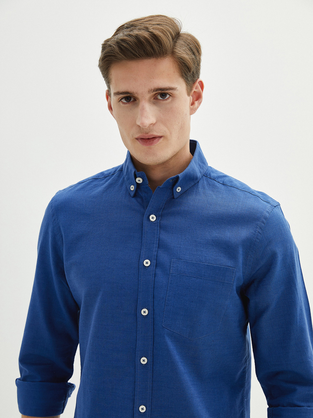 Regular Fit Long Sleeve Linen Blend Men's Shirt-1