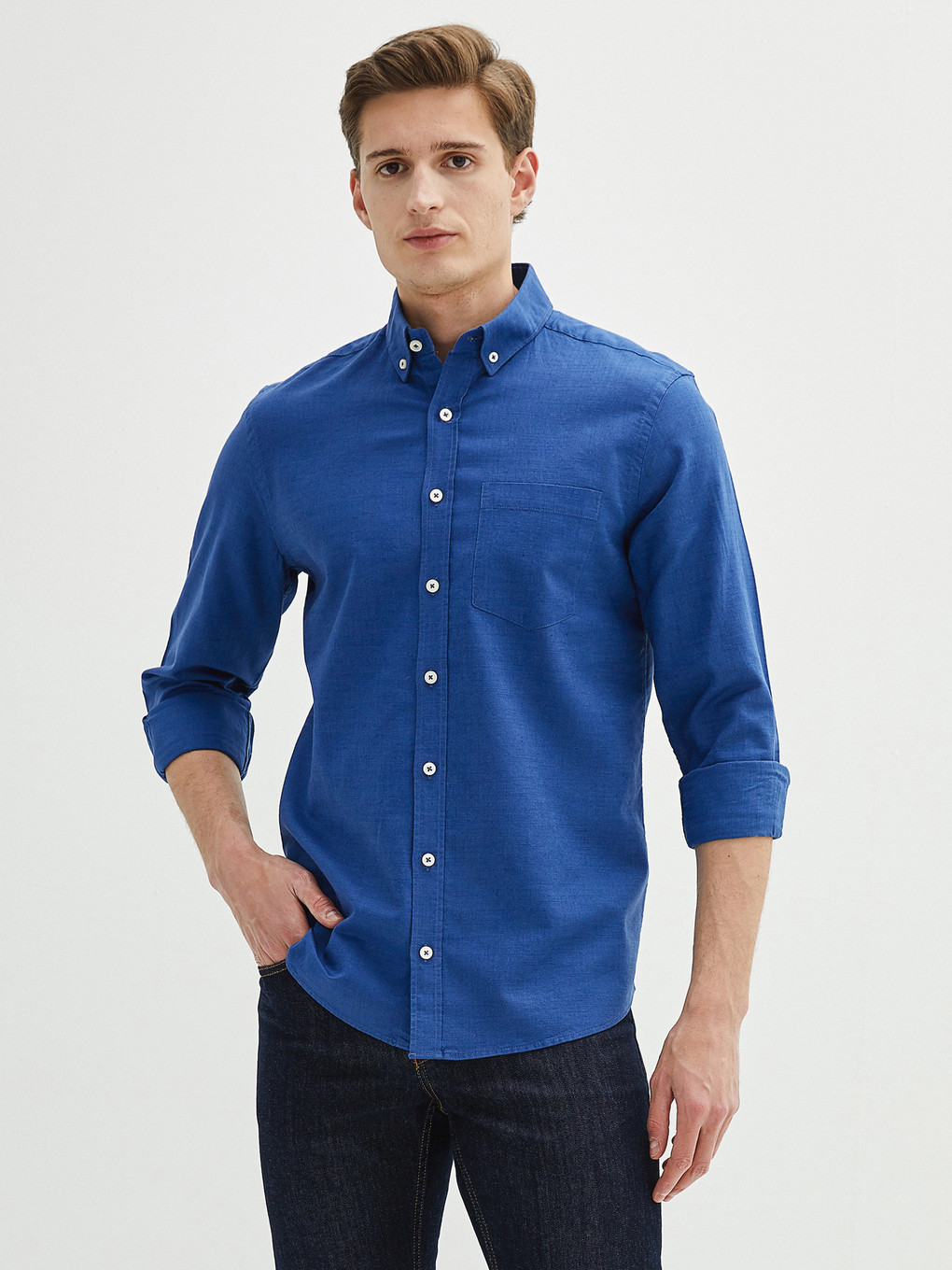 Regular Fit Long Sleeve Linen Blend Men's Shirt-2