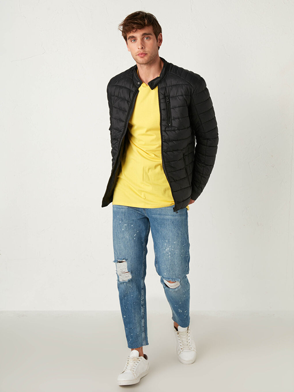 Siyah Dik Yaka Erkek Şişme Mont-3