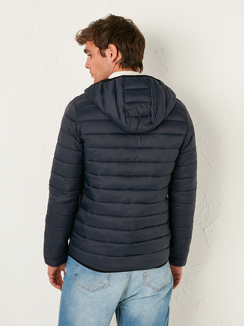 Lacivert Slim Fit Kapüşonlu Erkek Şişme Mont-3