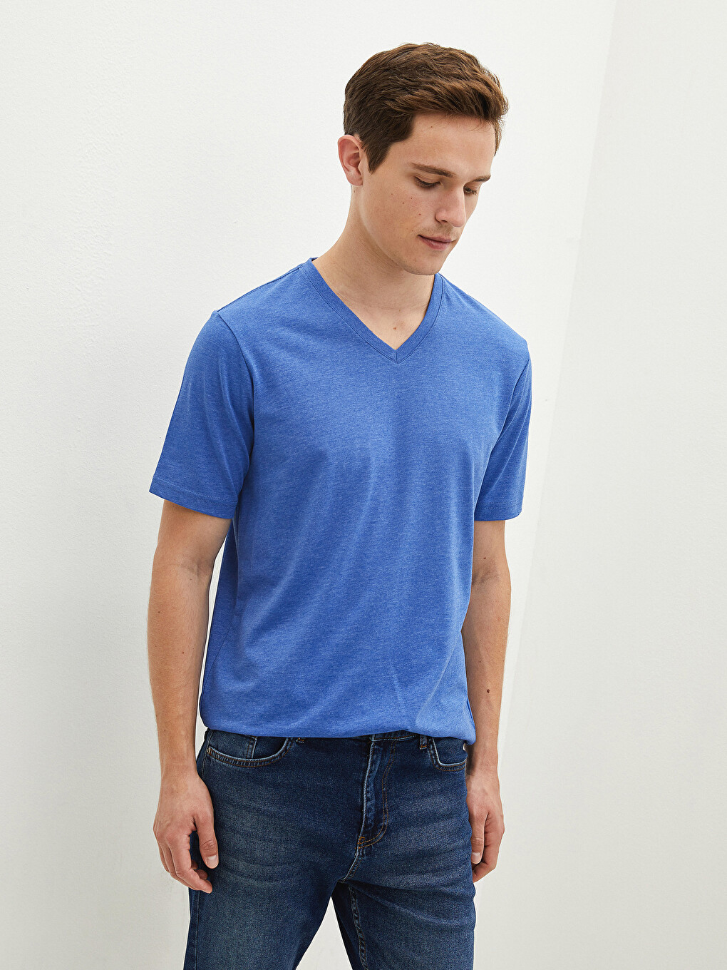 V Neck Short Sleeve Basic Men's T-shirt-1