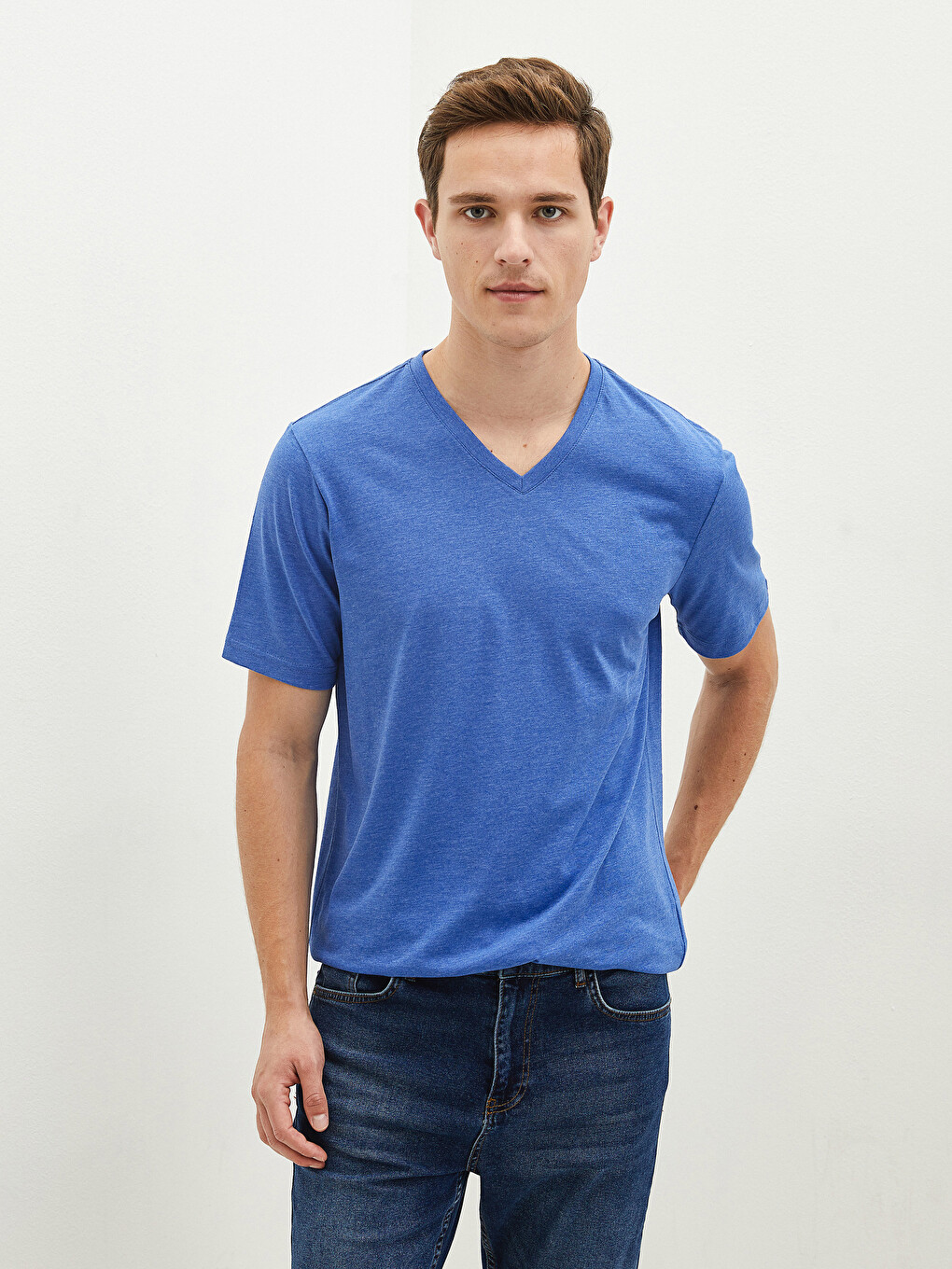 V Neck Short Sleeve Basic Men's T-shirt-2