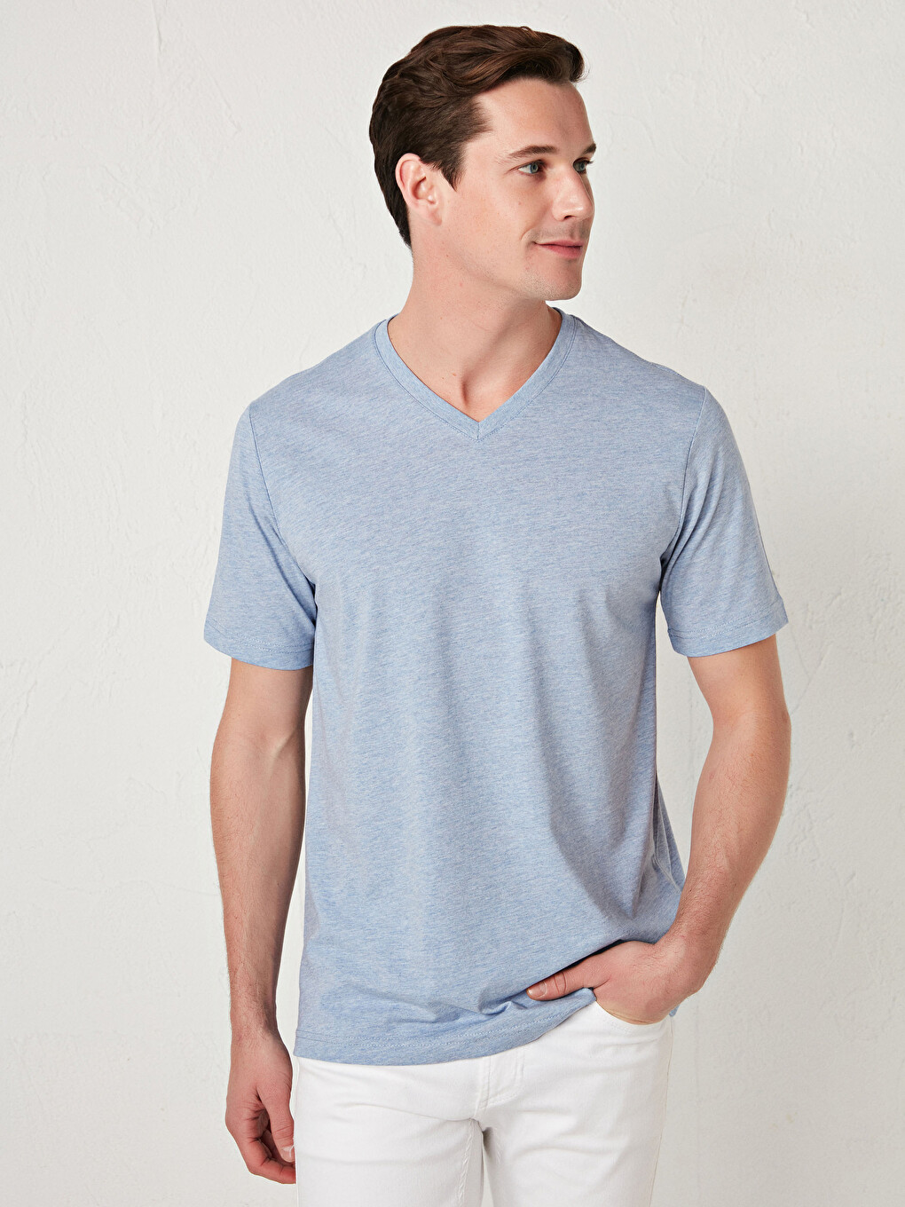 V Neck Short Sleeve Basic Men's T-shirt-2