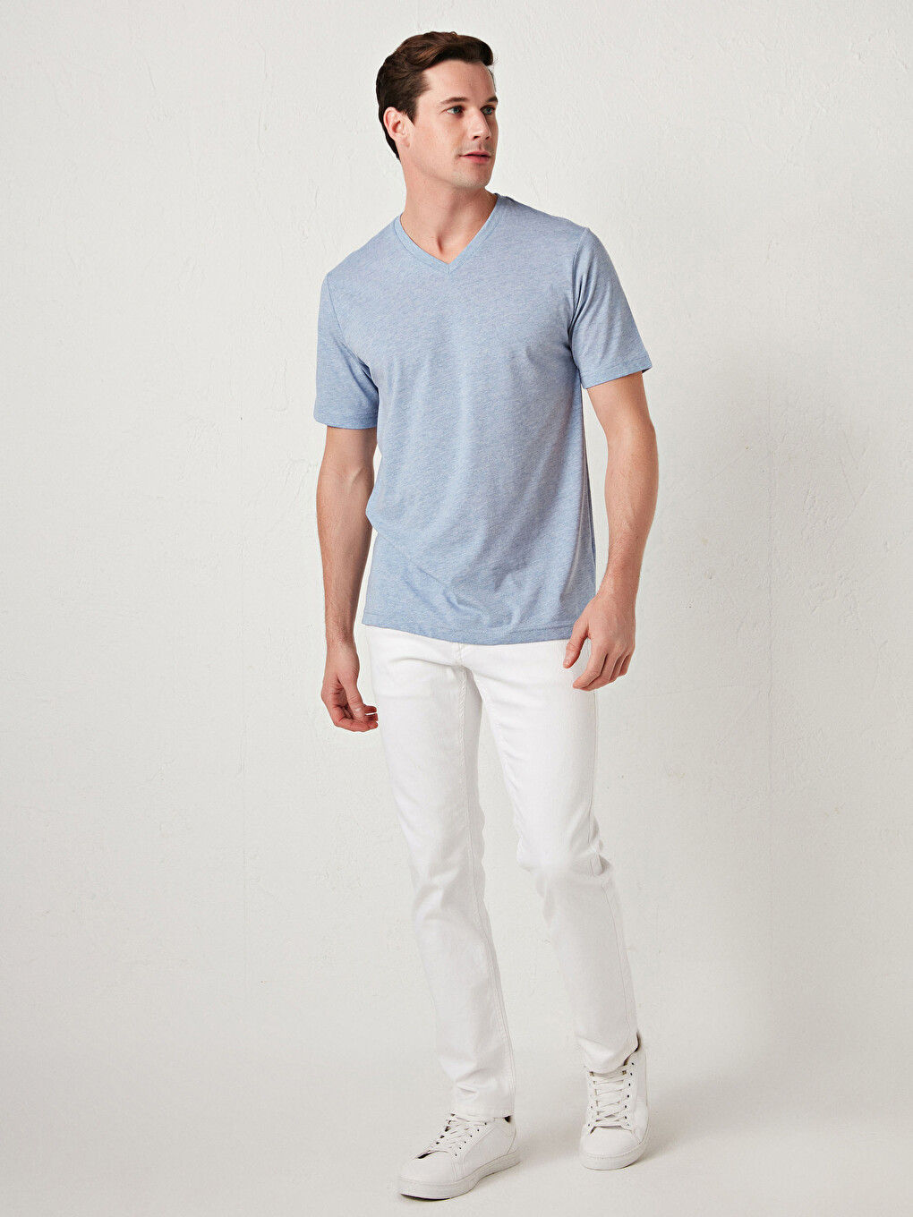 V Neck Short Sleeve Basic Men's T-shirt-3