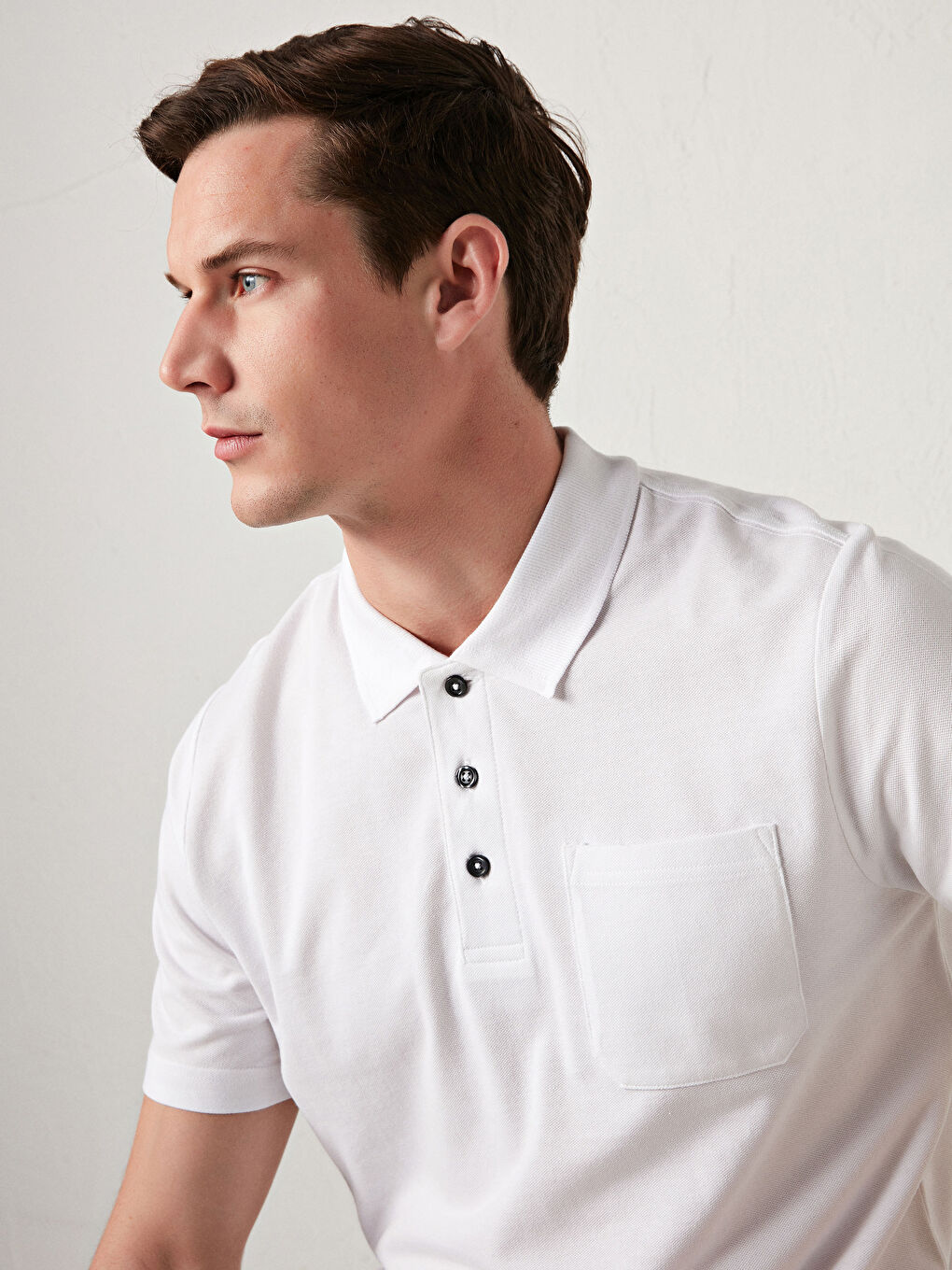 Beyaz Polo Yaka Kısa Kollu Basic Pike Erkek Tişört-3