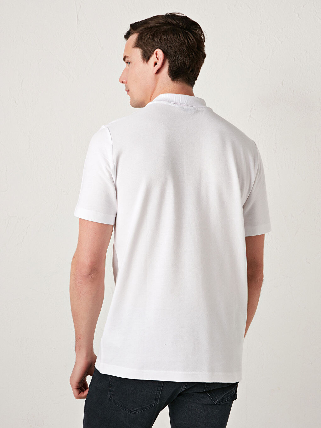 Beyaz Polo Yaka Kısa Kollu Basic Pike Erkek Tişört-4