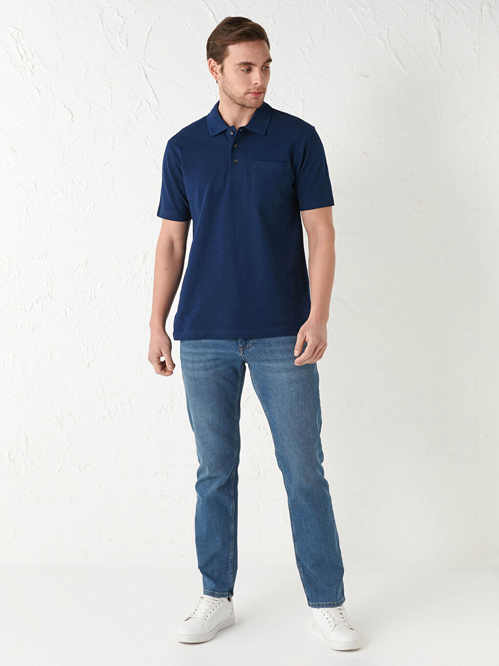 Lacivert Polo Yaka Kısa Kollu Basic Pike Erkek Tişört-1