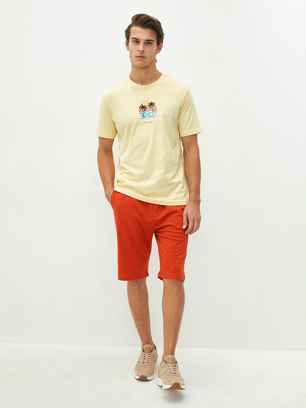 Pantaloni scurți pentru Bărbați cu Croială Regulară și Talie Elastică