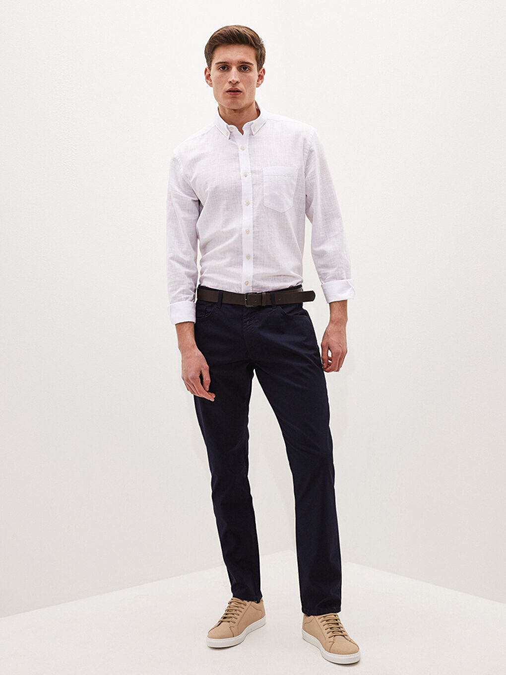 Pantaloni Slim Fit din Țesătură Dobby pentru Bărbați