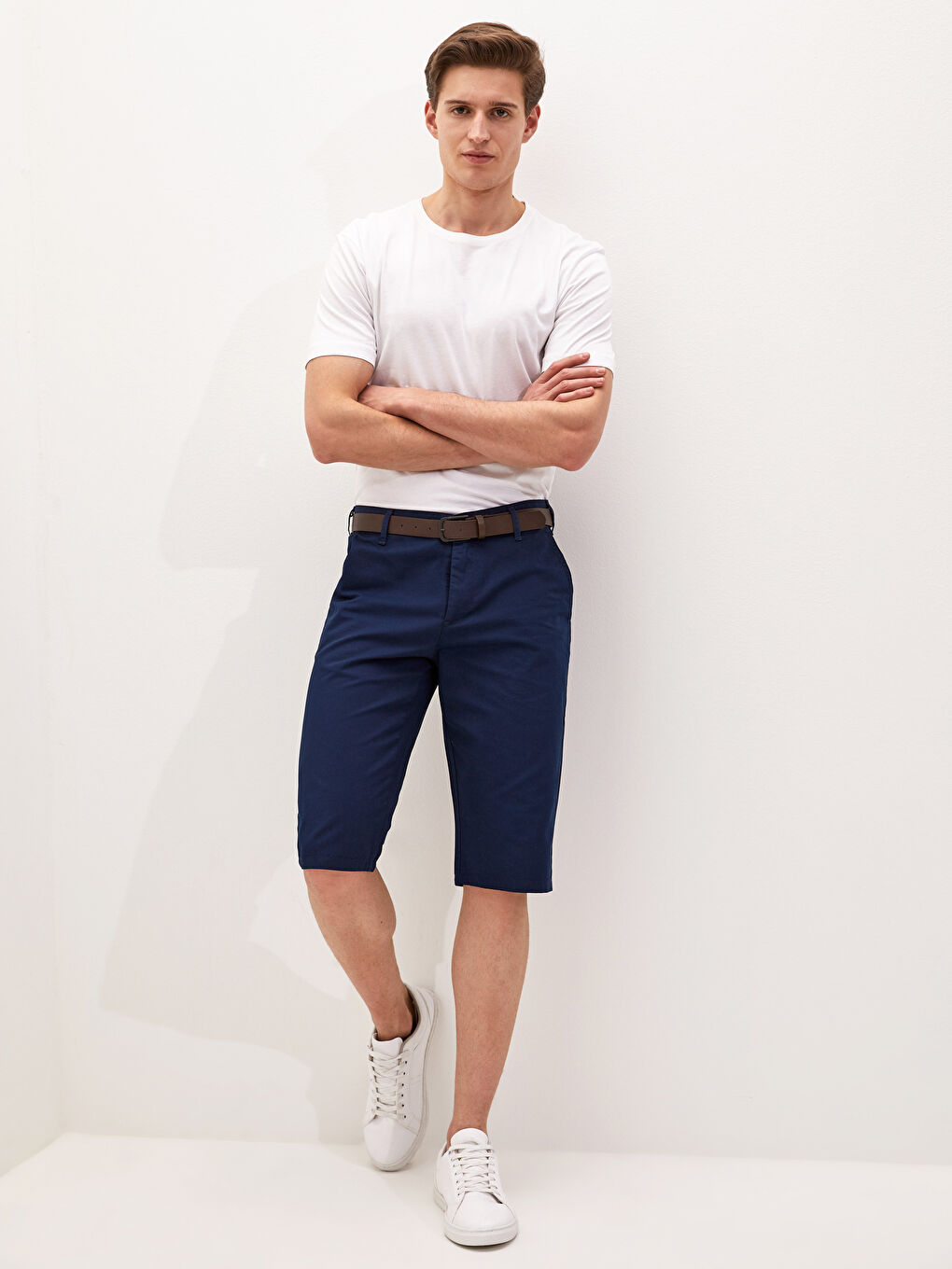 Lacivert Standart Kalıp Bermuda Erkek Şort-2