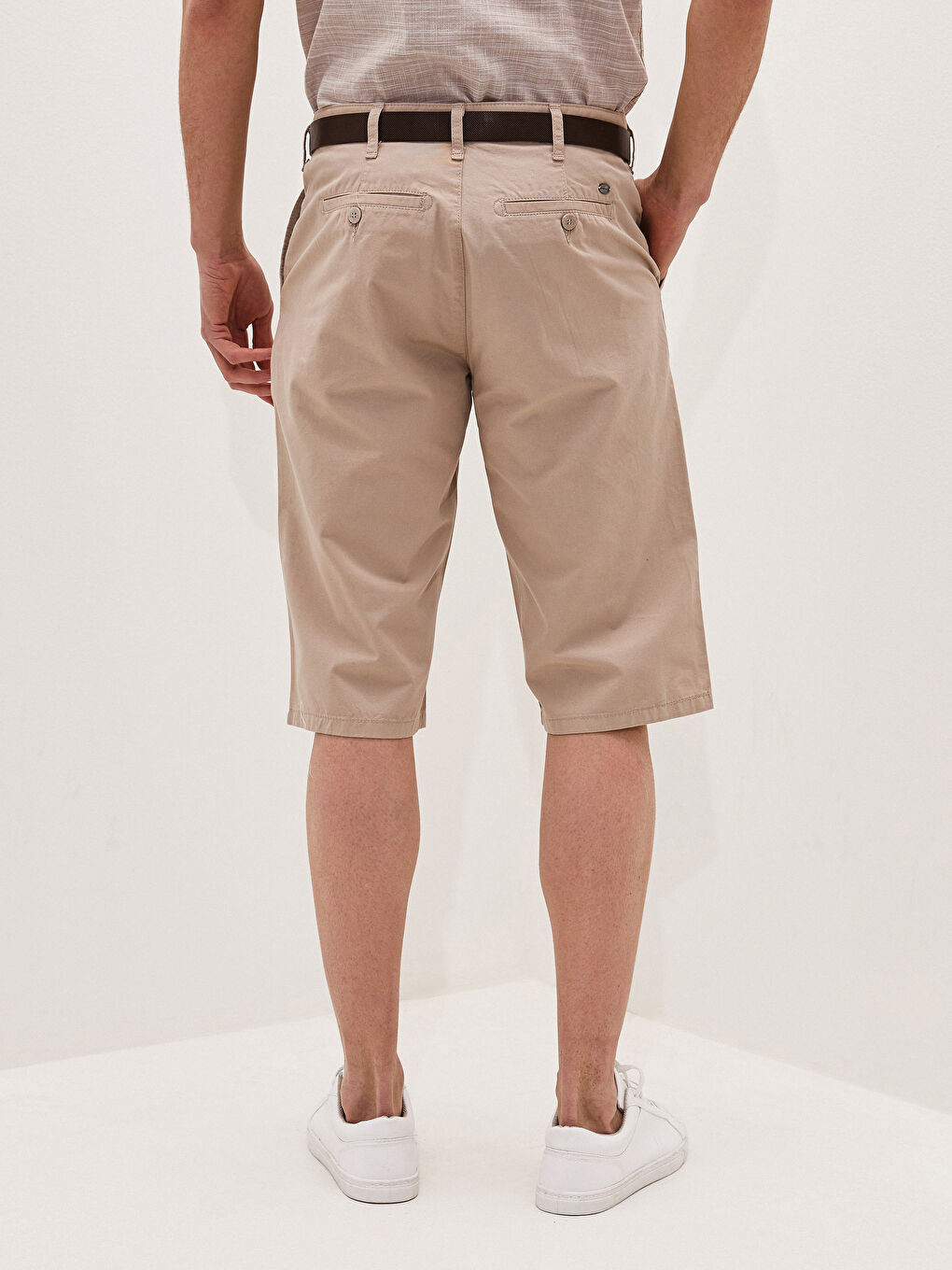 Bej Standart Kalıp Bermuda Erkek Şort-4