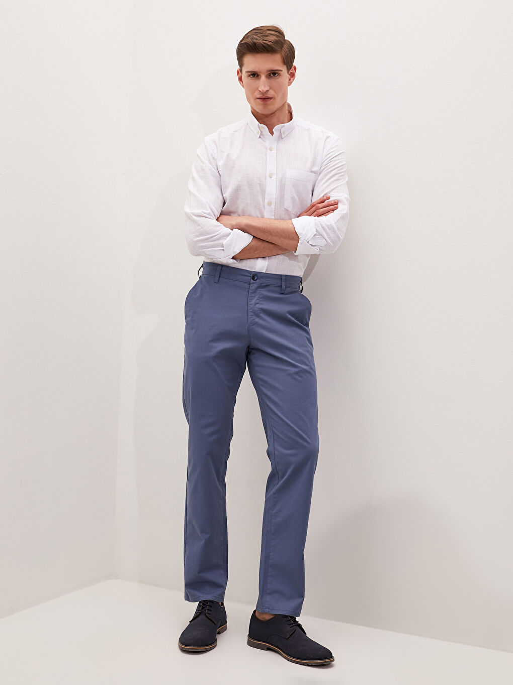 İndigo Normal Kalıp Erkek Chino Pantolon-1