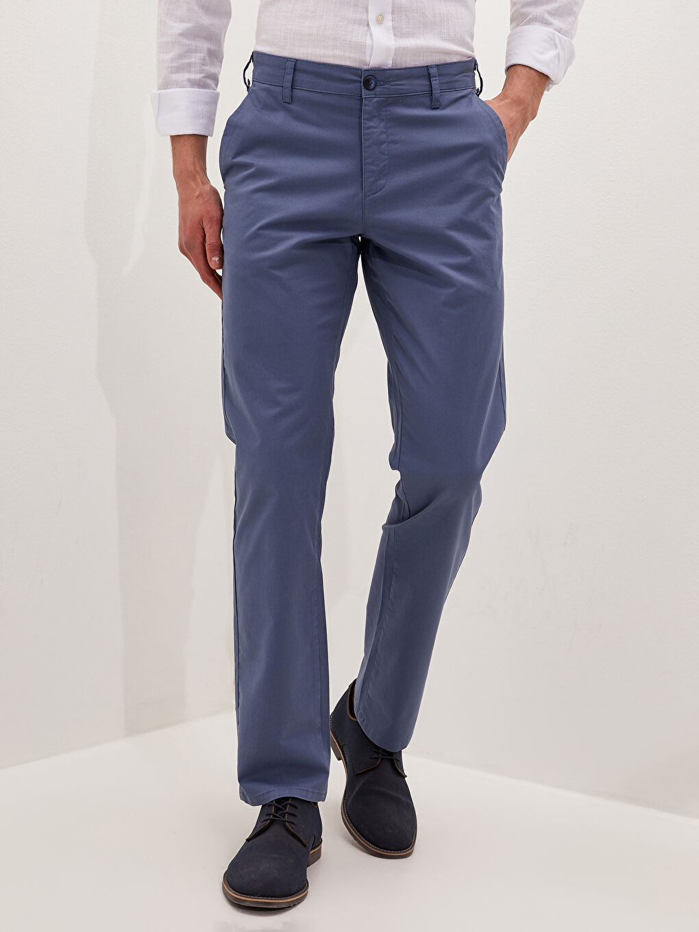 İndigo Normal Kalıp Erkek Chino Pantolon-2