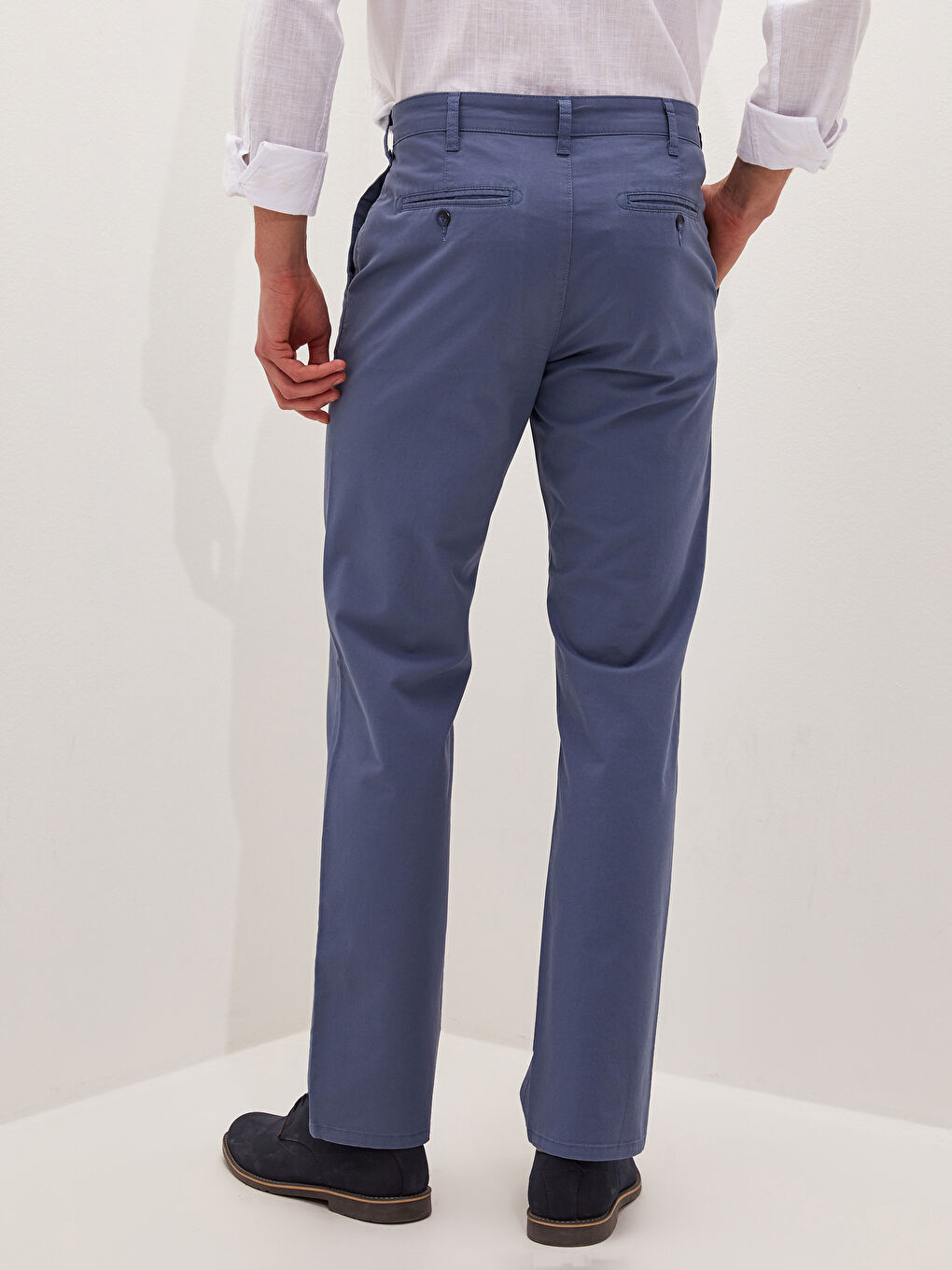 İndigo Normal Kalıp Erkek Chino Pantolon-4