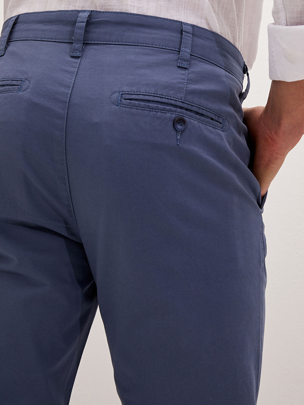 İndigo Normal Kalıp Erkek Chino Pantolon-5