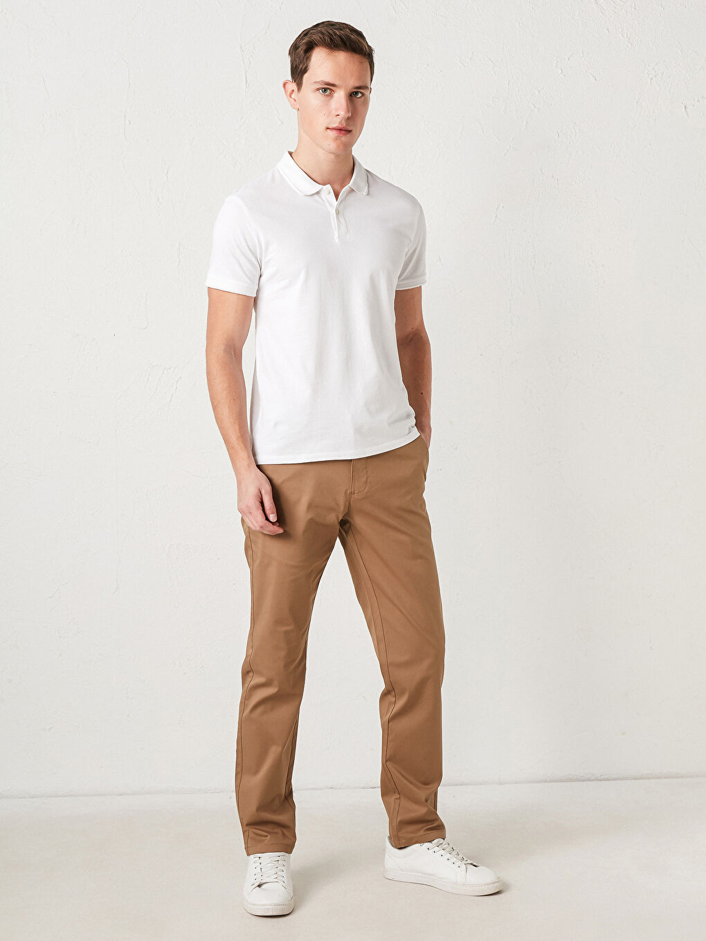 Bej Standart Kalıp Gabardin Chino Pantolon