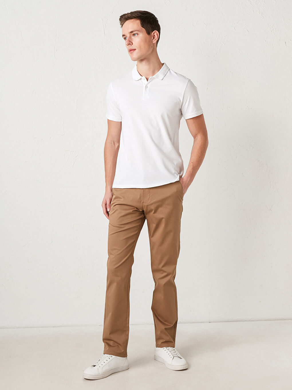 Bej Standart Kalıp Gabardin Chino Pantolon-1