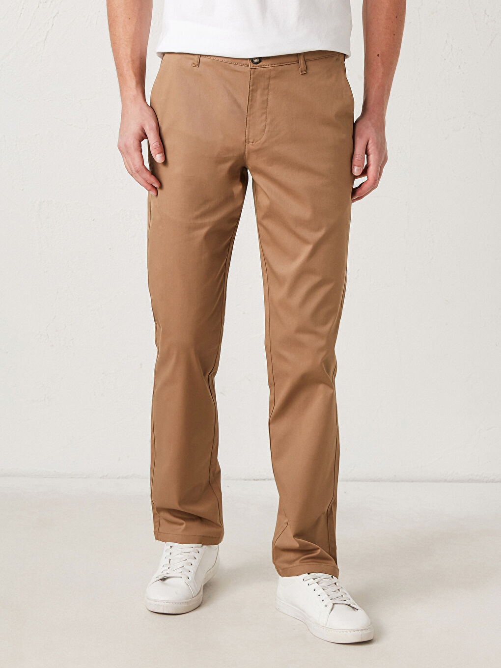Bej Standart Kalıp Gabardin Chino Pantolon-2