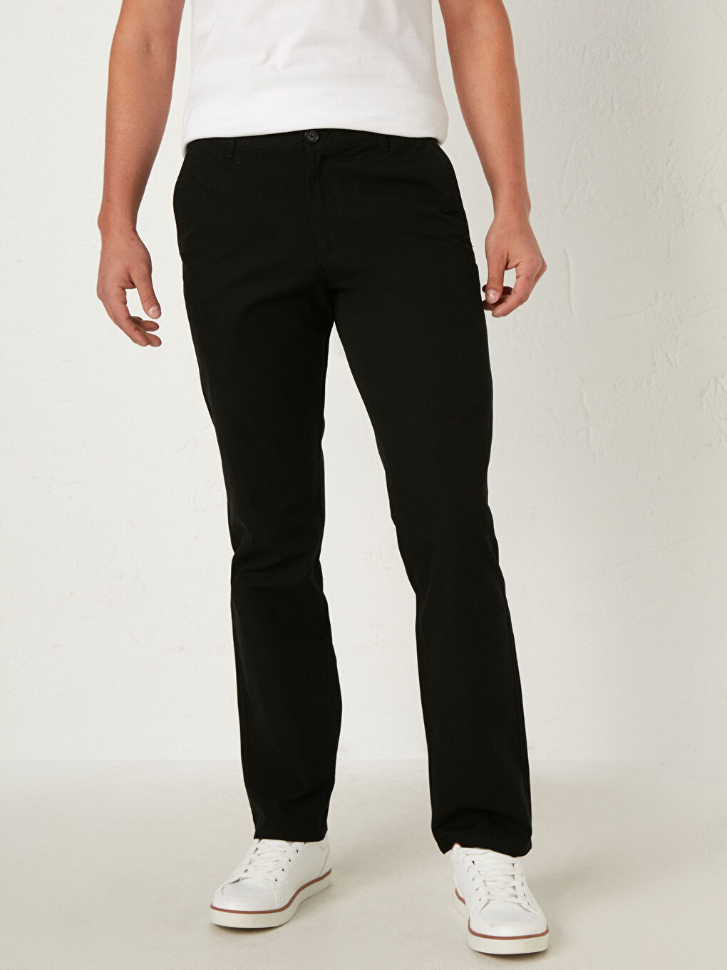 Siyah Geniş Kalıp Gabardin Erkek Chino Pantolon-6