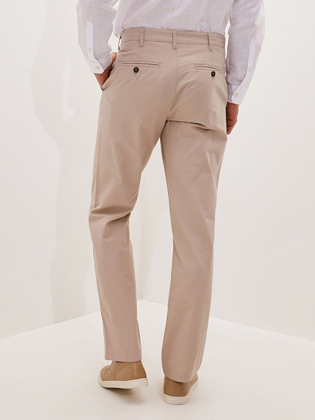 Bej Geniş Kalıp Gabardin Erkek Chino Pantolon-2