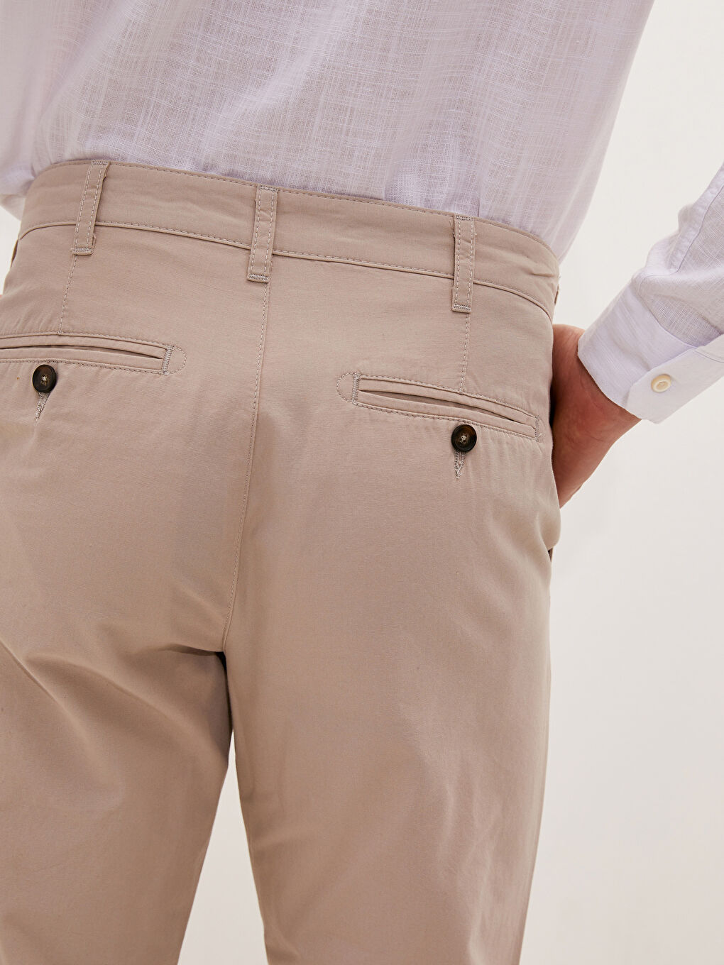 Bej Geniş Kalıp Gabardin Erkek Chino Pantolon-4