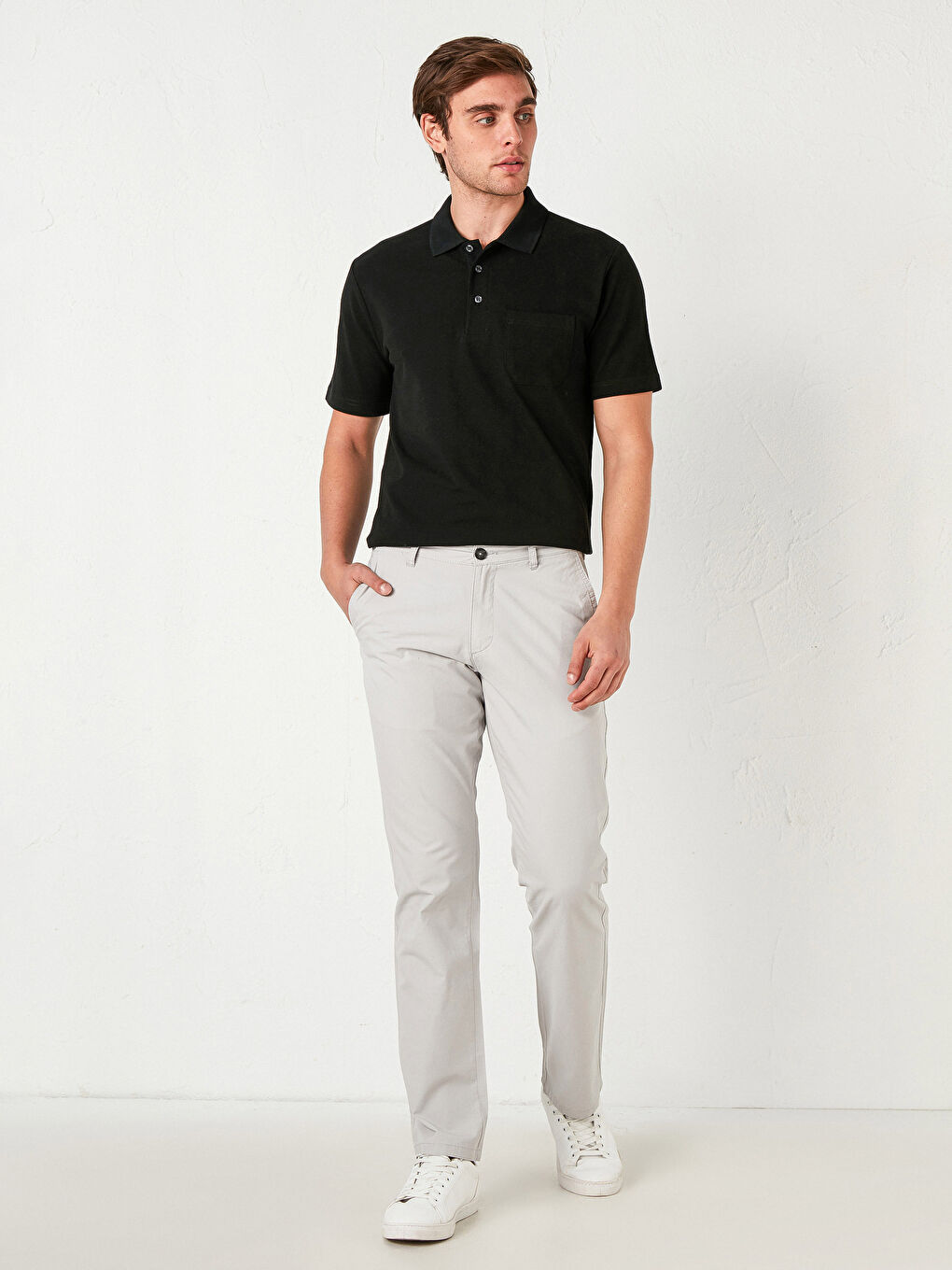 Gri Geniş Kalıp Gabardin Erkek Chino Pantolon-3