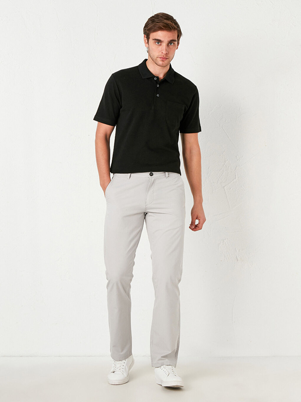 Gri Geniş Kalıp Gabardin Erkek Chino Pantolon-4