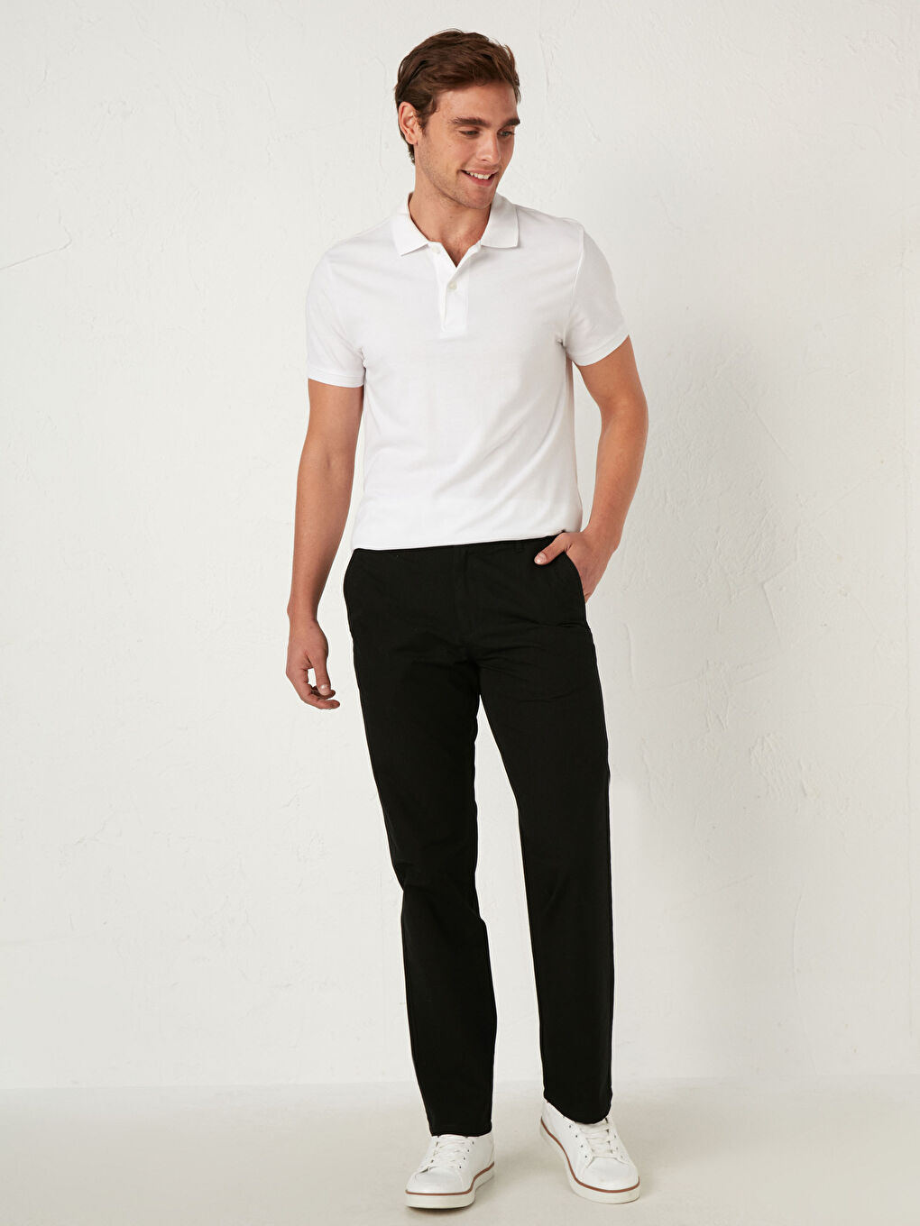 Siyah Geniş Kalıp Gabardin Erkek Chino Pantolon-1