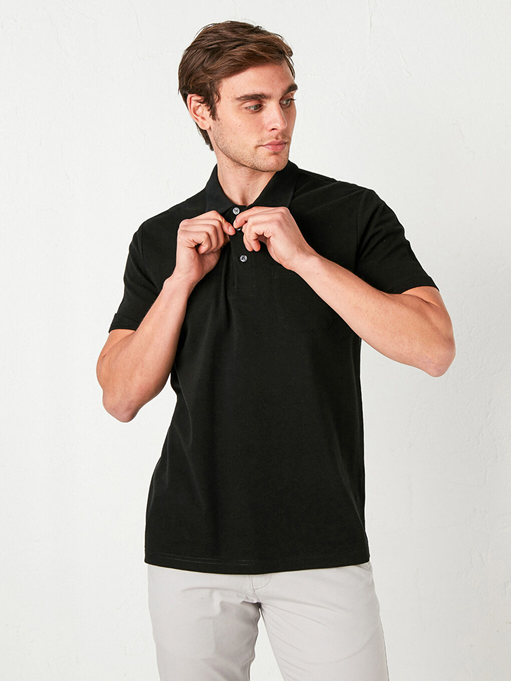 Gri Geniş Kalıp Gabardin Erkek Chino Pantolon-1