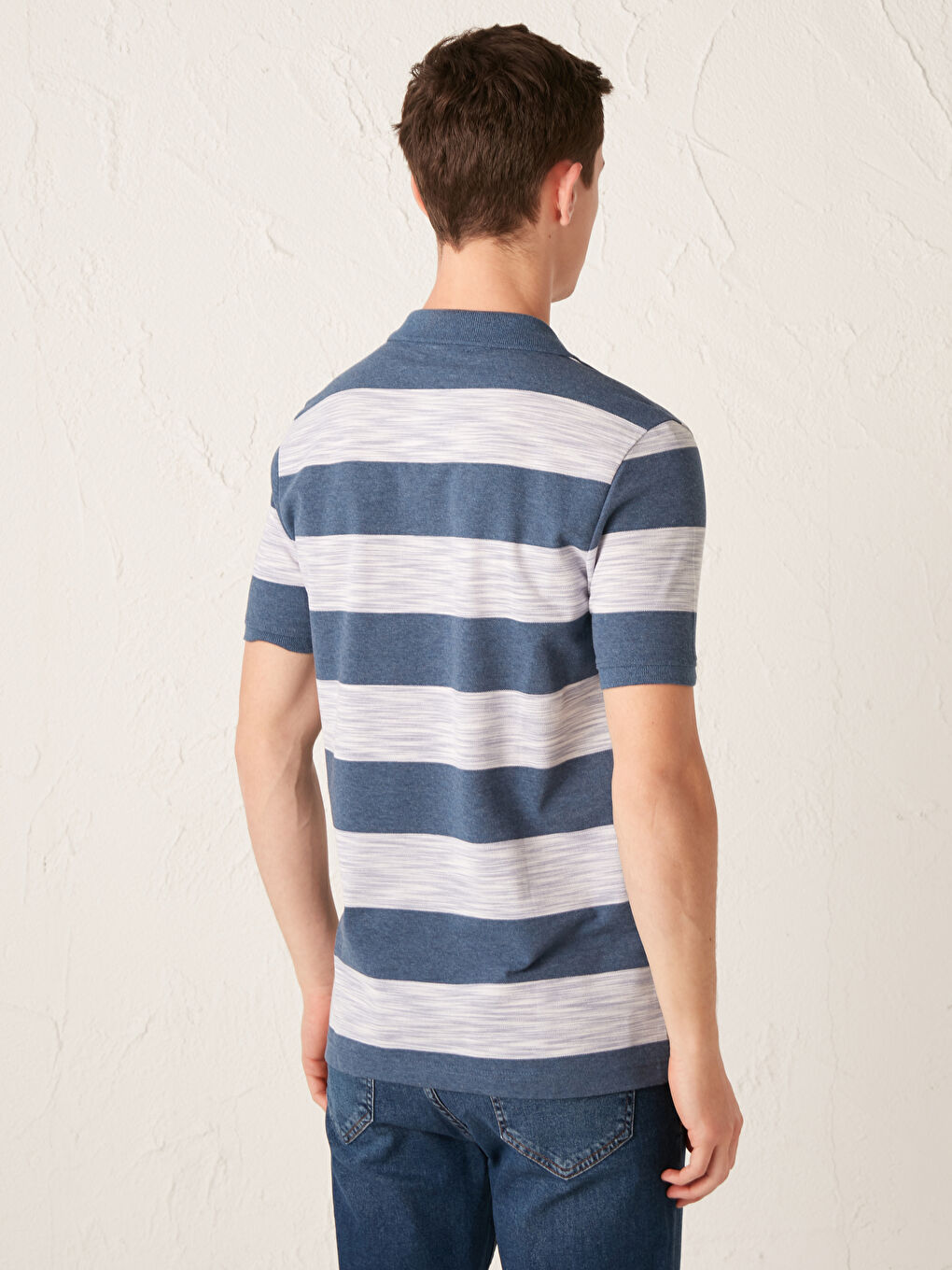 Striped Polo Neck Short Sleeve Cotton T-Shirt-2