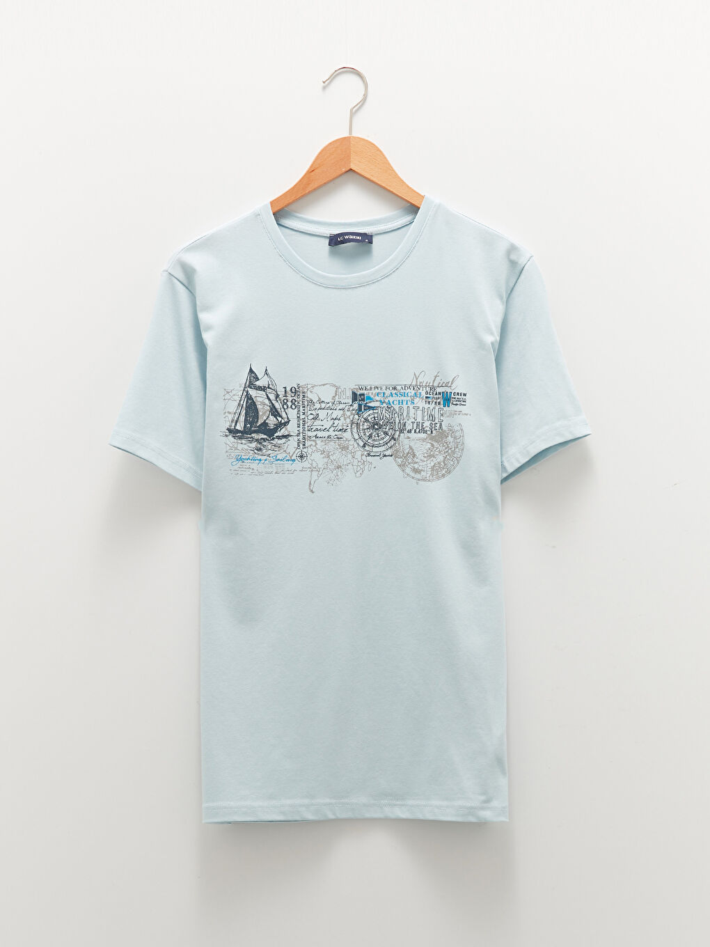 Ерлерге арналған трикотаж дөңгелек жағалы қысқа жең принтті мақта футболка-5