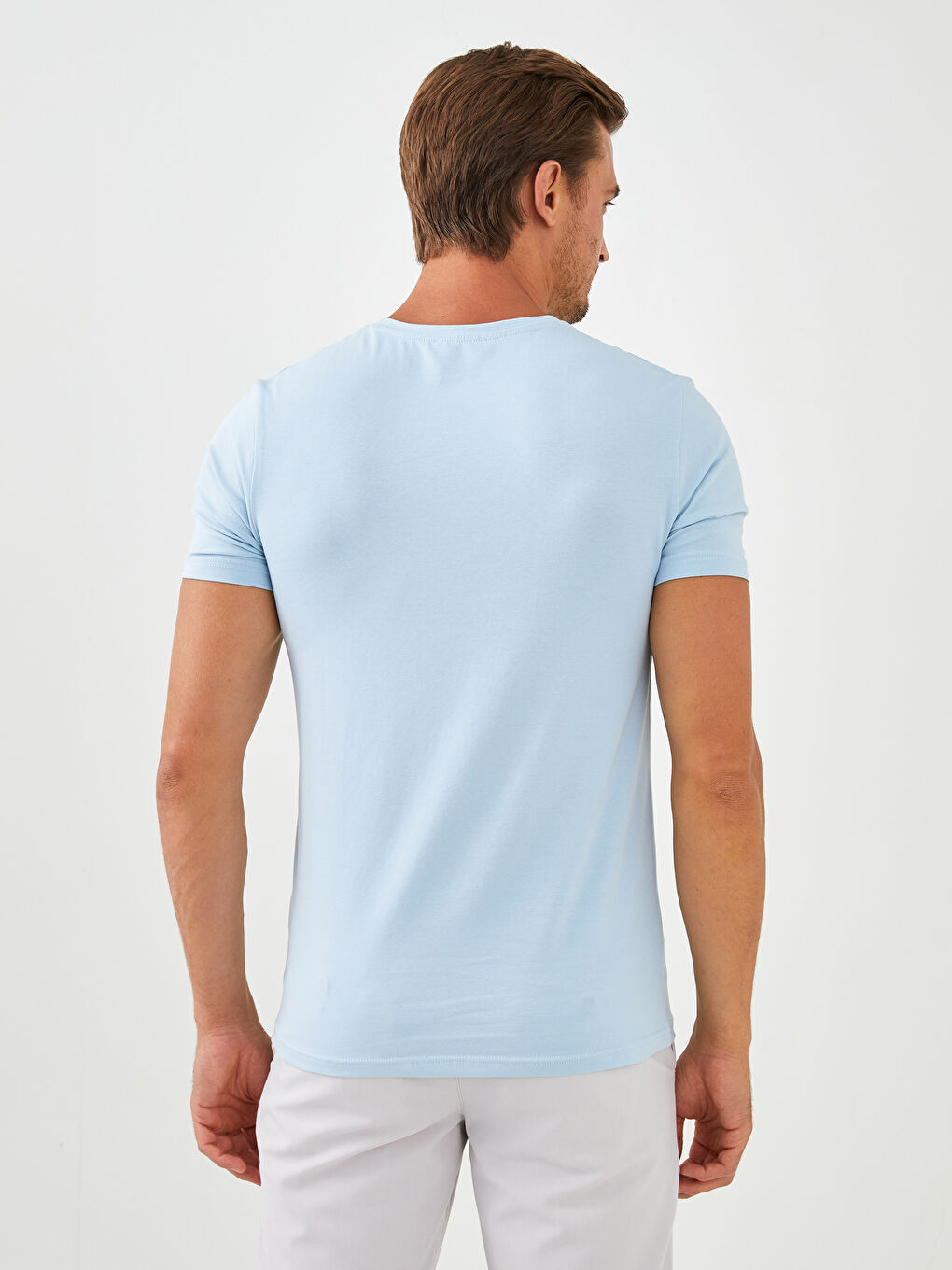 Ерлерге арналған трикотаж дөңгелек жағалы қысқа жең принтті мақта футболка-4