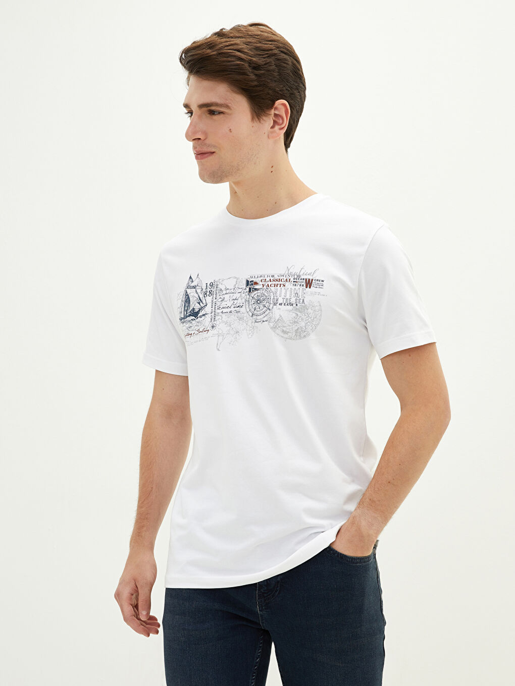 LCWAIKIKI Classic Crew Neck Short Sleeve Printed Combed Cotton Men's T-shirt -S11296Z8-K7U