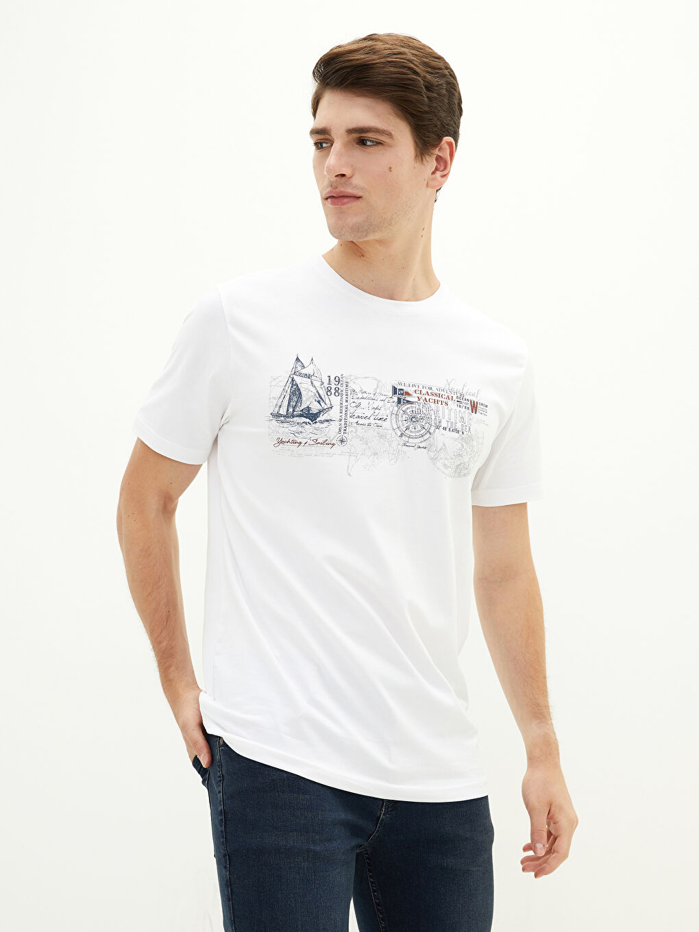 LCWAIKIKI Classic Crew Neck Short Sleeve Printed Combed Cotton Men's T-shirt -S11296Z8-K7U