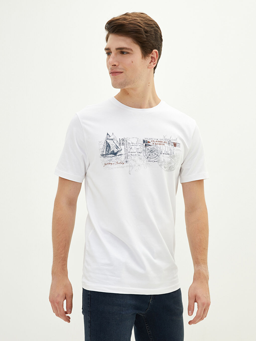 LCWAIKIKI Classic Crew Neck Short Sleeve Printed Combed Cotton Men's T-shirt -S11296Z8-K7U
