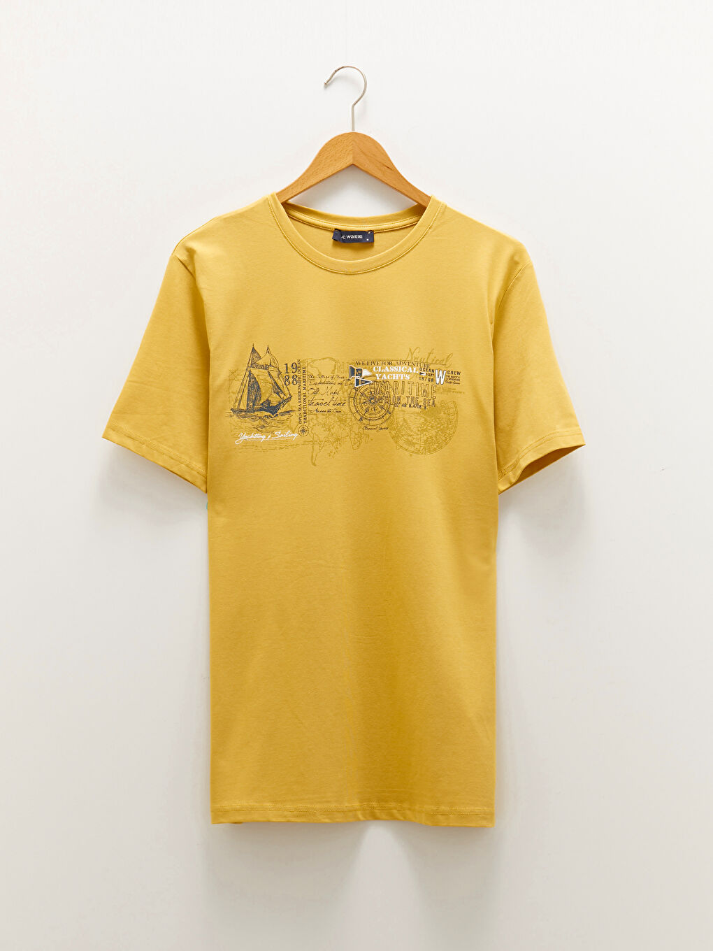 Sarı Bisiklet Yaka Kısa Kollu Baskılı Penye Erkek Tişört-5